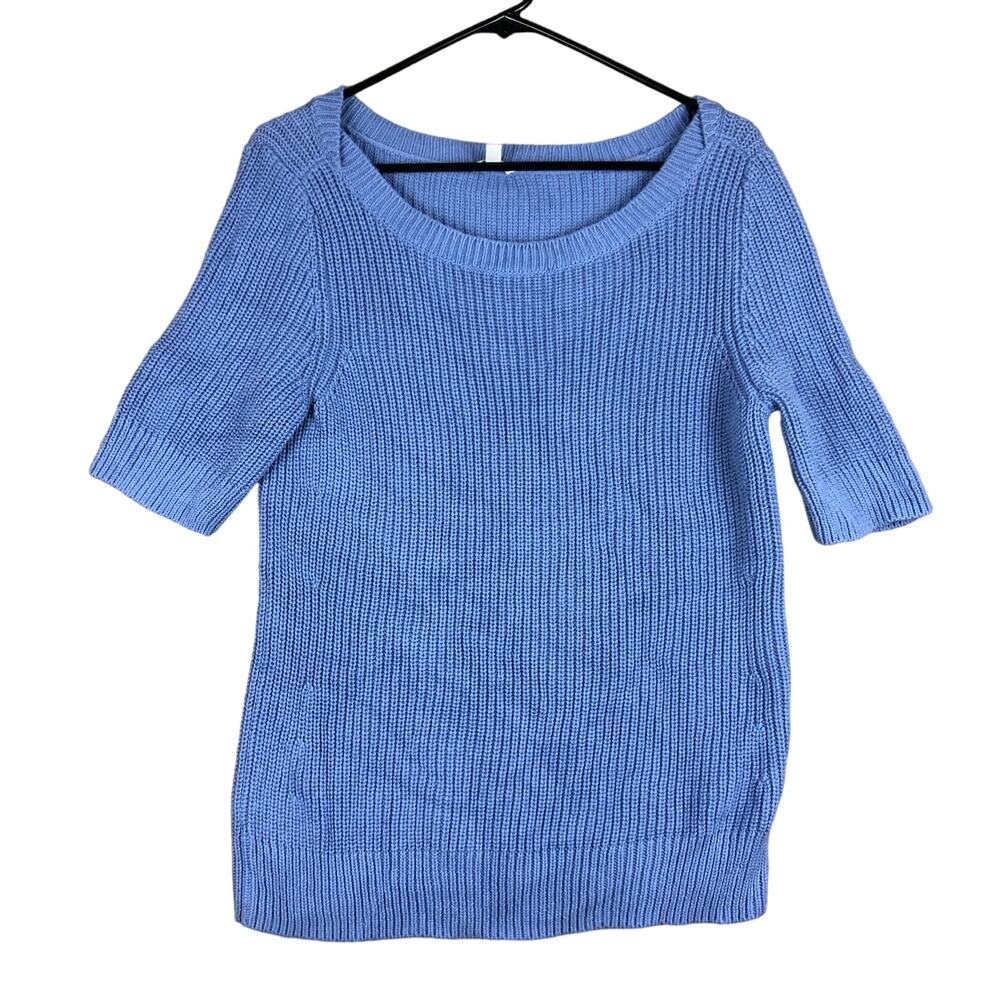 Talbots Womens Sweater Blue Tight Knitted Petite Short Sleeve Cotton PL